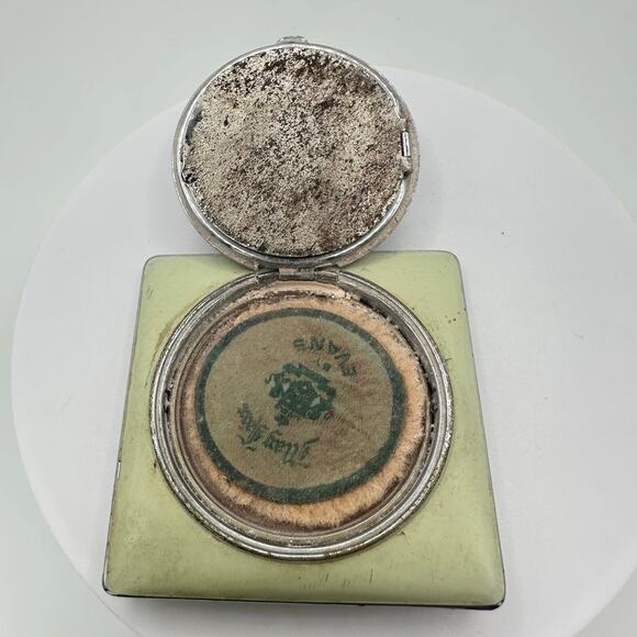 Evans antique Art Deco 1930s mint green black enamel rouge powder makeup compact - Picture 7 of 10